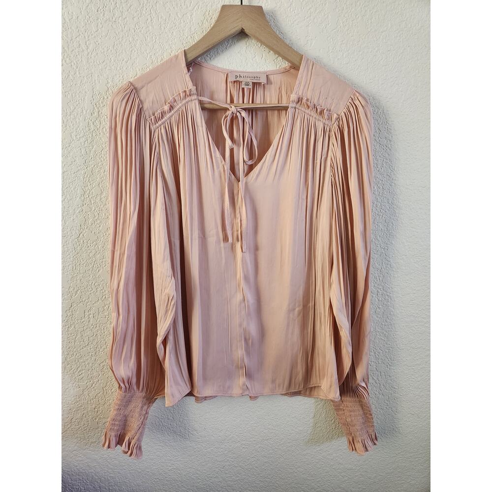 Philosophy Pleated Pale Pink Boho-Style Blouse